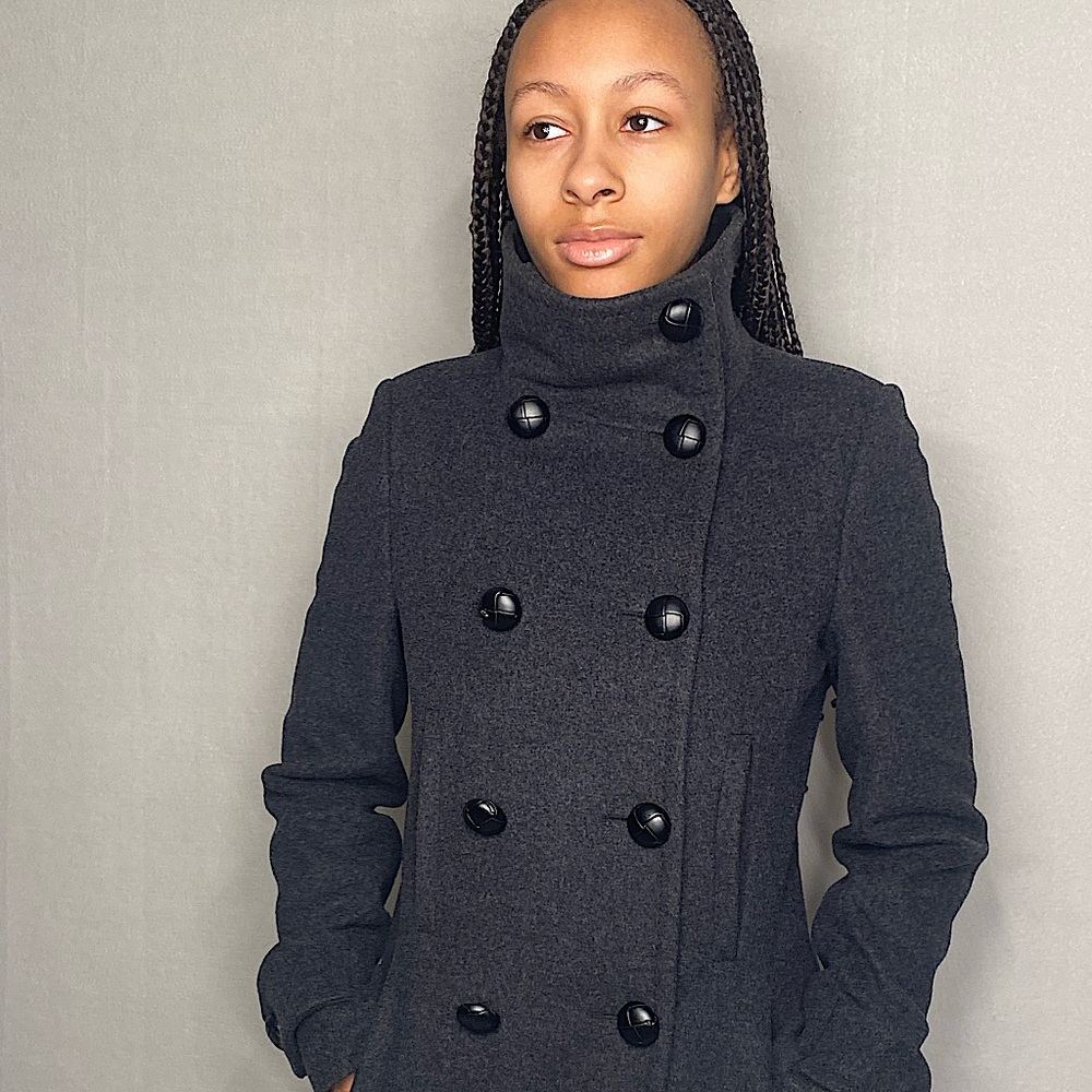 Aritzia Charcoal Gray Double-Breasted Pea Coat